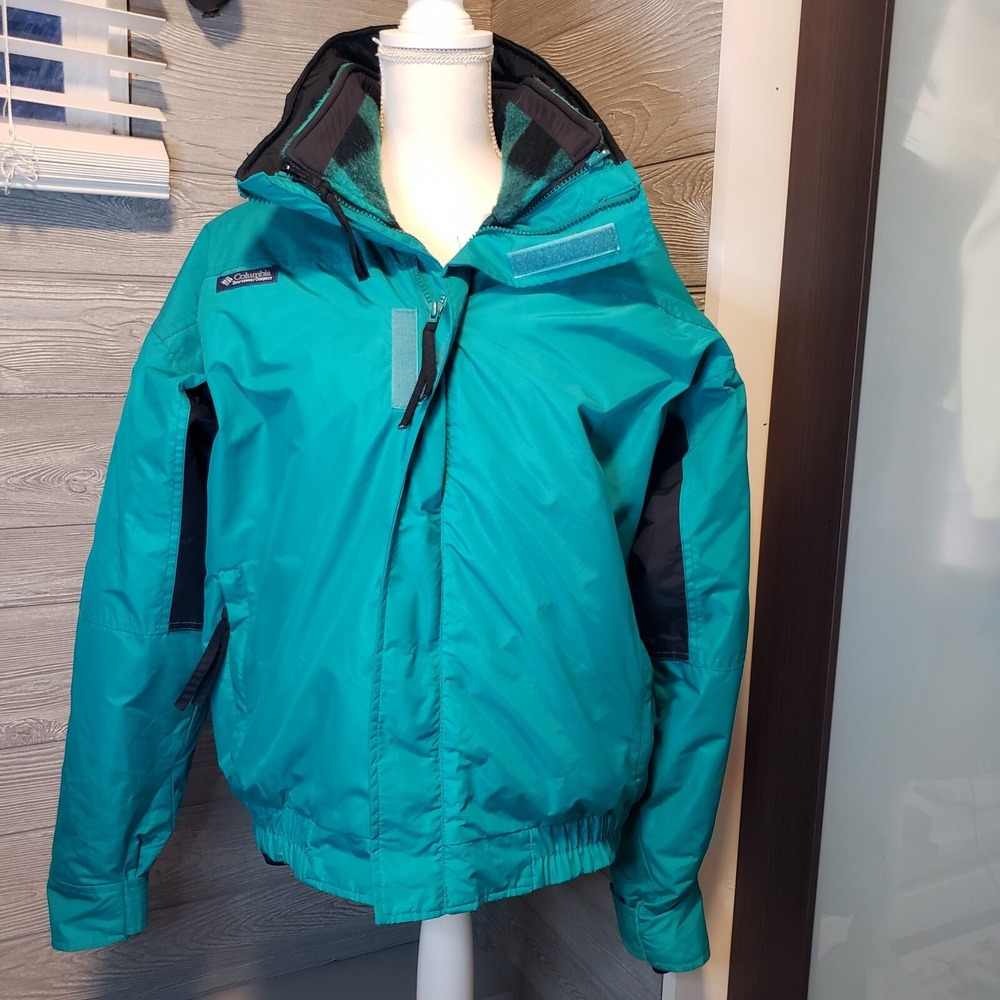 Vintage 1980s Columbia Bugaboo 3-in-1 Jacket Teal Black Buffalo Plaid Mens L